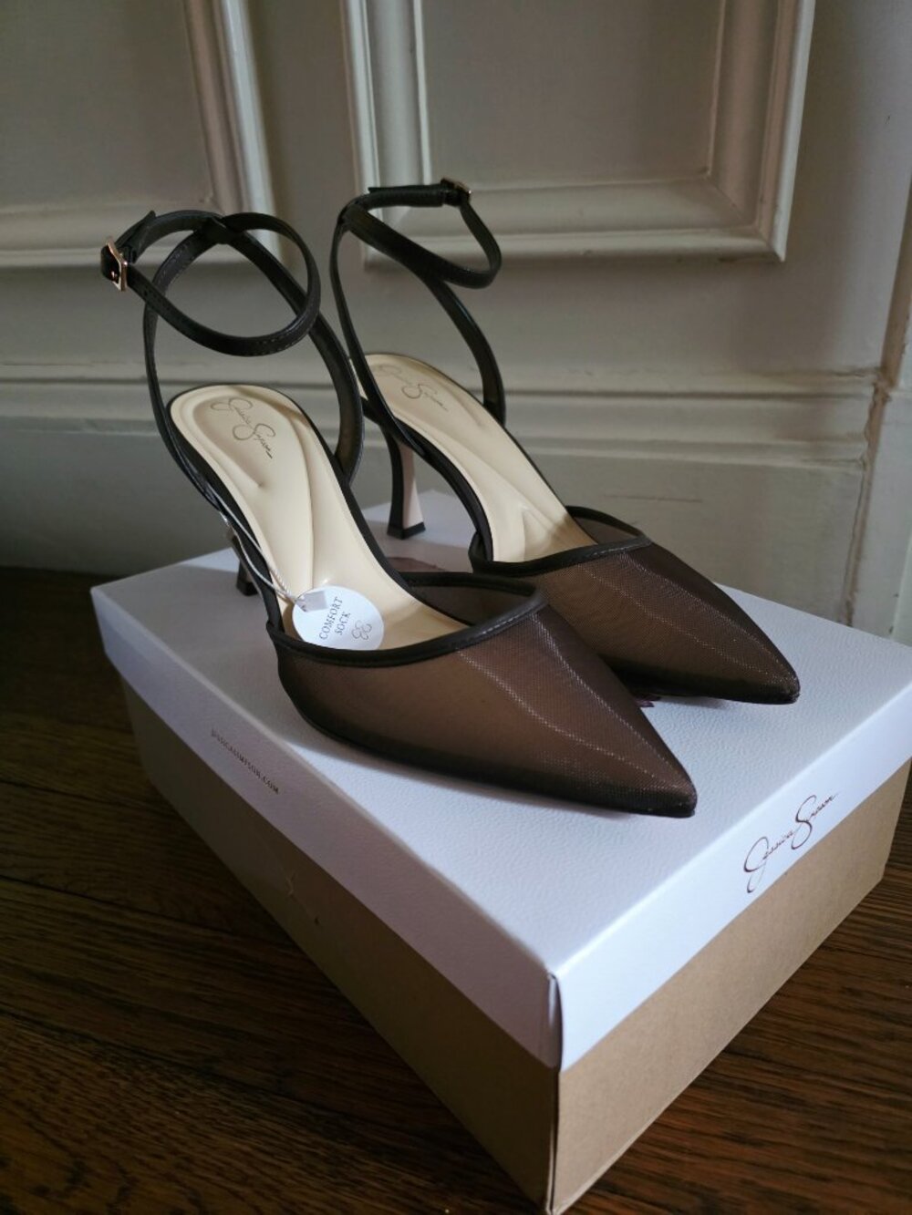 NIB Jessica Simpson Brown Mesh Pointed-Toe Slingback Heels Sz 10